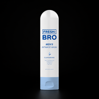Men's intimate wash bottle labeled 'Fresh Bro' on a black background